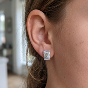 Luxury 925 Sterling Silver Sparkling Princess Stud Earrings